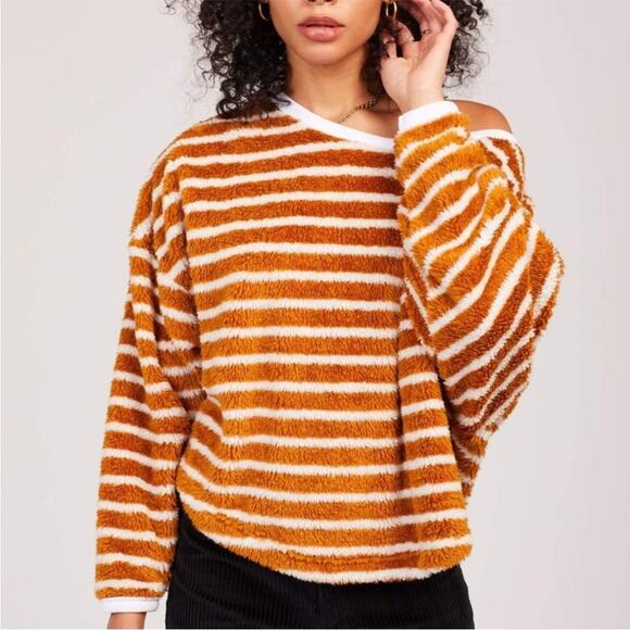 Free People Caramel Stripe Breton Stripe Pullover Sz M - Picture 1 of 14